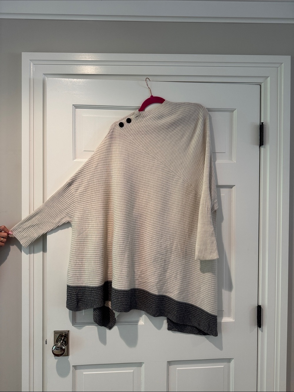 rag & bone Two-Tone Ribbed Poncho Sweater in Cream and Gray
